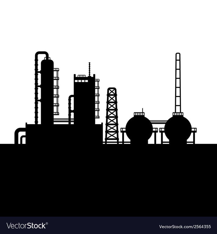 Oil refinery plant and chemical factory silhouette